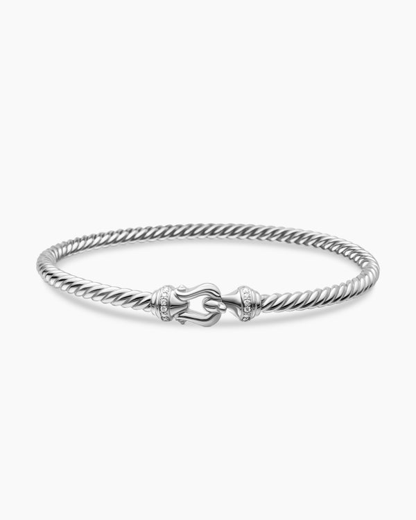 Buckle Cablespira Bracelet in 18K White Gold with Diamonds, 3.5mm