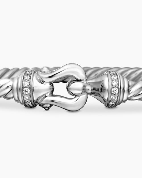 Womens Buckle Cablespira® Bracelet in 18K White Gold with Diamonds, 3.5mm