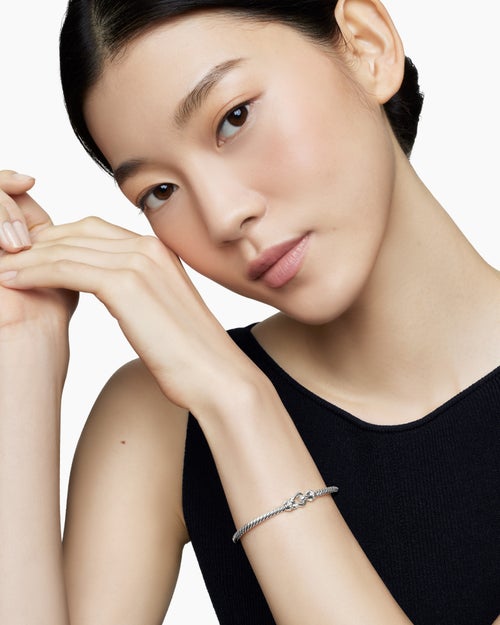 Womens Buckle Cablespira® Bracelet in 18K White Gold with Diamonds, 3.5mm