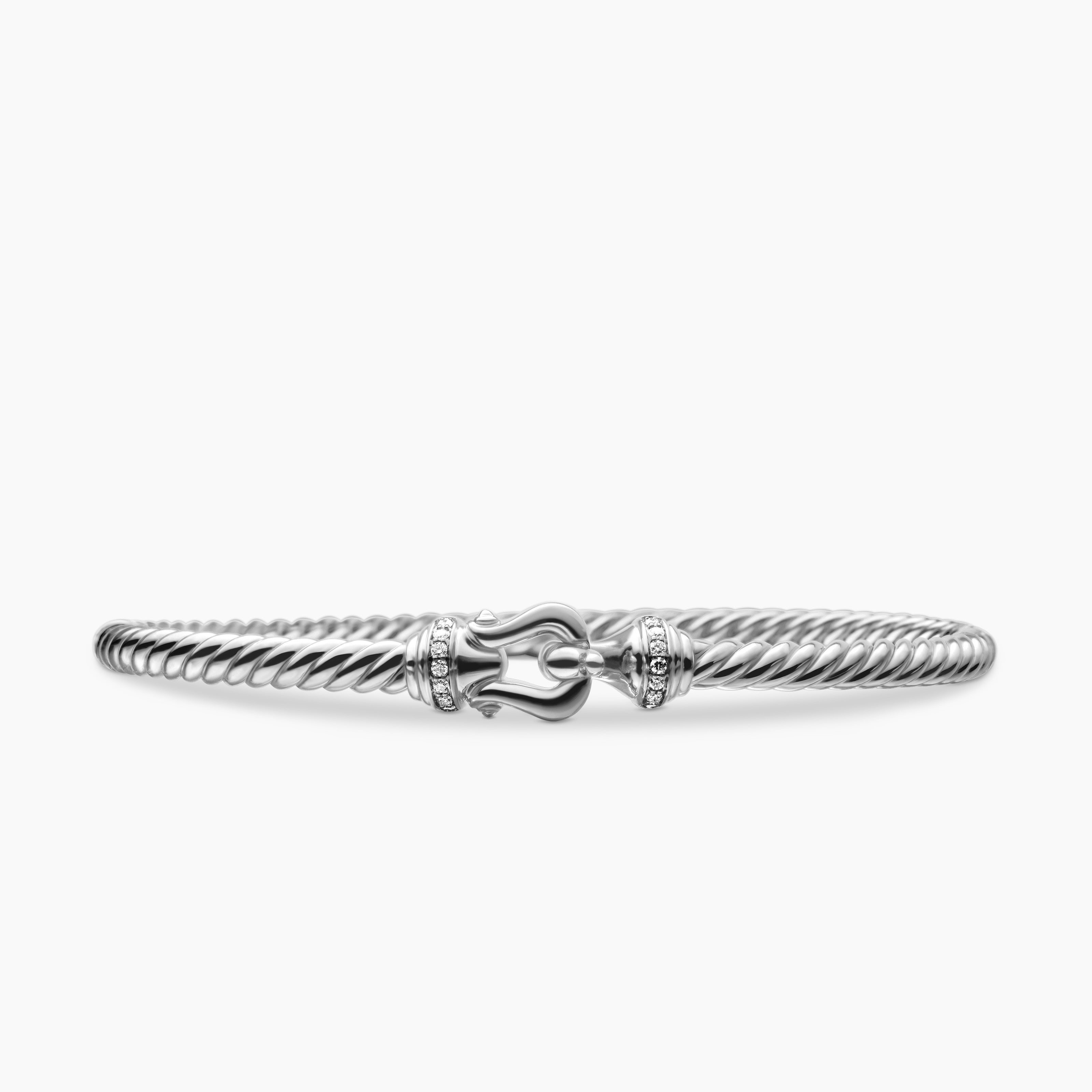 Womens Buckle Cablespira Bracelet in 18K White Gold with Diamonds, 3.5mm