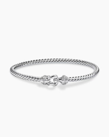 Buckle Cablespira® Bracelet in 18K White Gold with Diamonds, 3.5mm