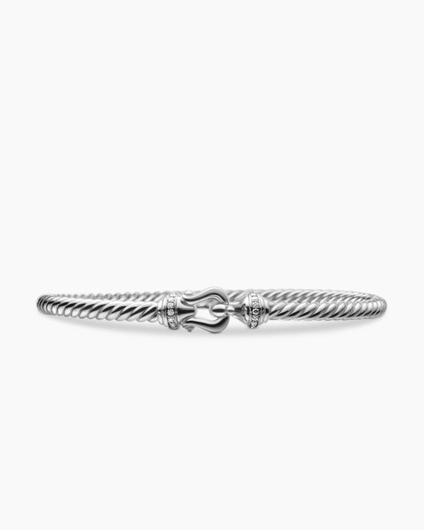 Buckle Cablespira Bracelet in 18K White Gold with Diamonds, 3.5mm