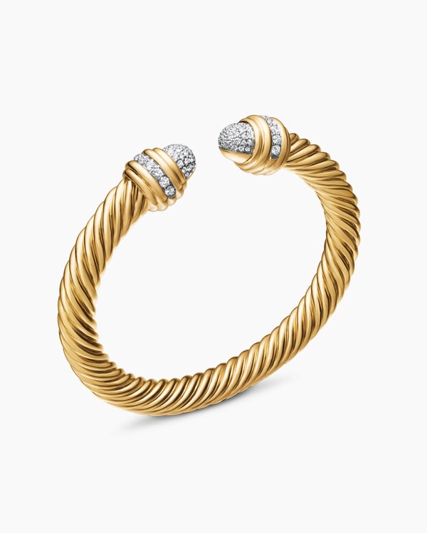 Classic Cablespira Bracelet in 18K Yellow Gold with Diamonds, 7mm