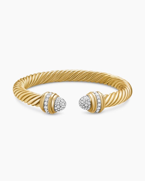 Womens Classic Cablespira® Bracelet in 18K Yellow Gold with Diamonds, 7mm