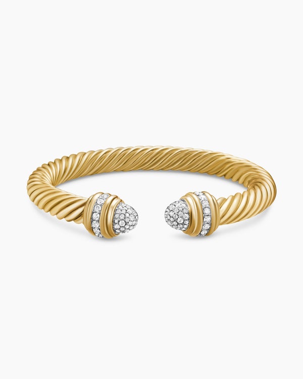 Classic Cablespira Bracelet in 18K Yellow Gold with Diamonds, 7mm