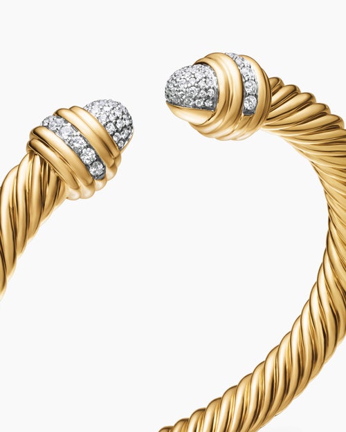 Womens Classic Cablespira® Bracelet in 18K Yellow Gold with Diamonds, 7mm