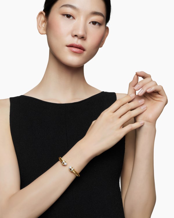 Classic Cablespira Bracelet in 18K Yellow Gold with Diamonds, 7mm