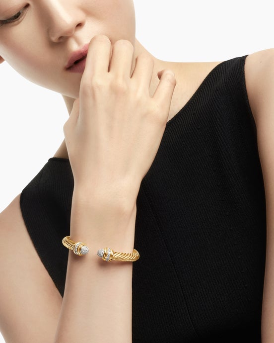 Classic Cablespira® Bracelet in 18K Yellow Gold with Diamonds, 7mm