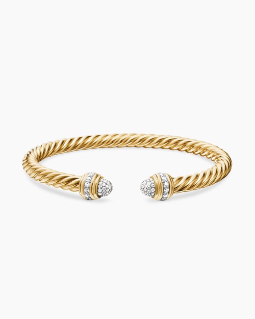 Womens Classic Cablespira Bracelet in 18K Yellow Gold with Diamonds, 5mm