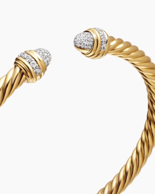 Womens Classic Cablespira Bracelet in 18K Yellow Gold with Diamonds, 5mm