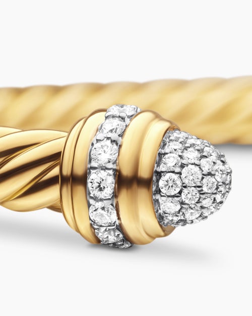 Womens Classic Cablespira Bracelet in 18K Yellow Gold with Diamonds, 5mm