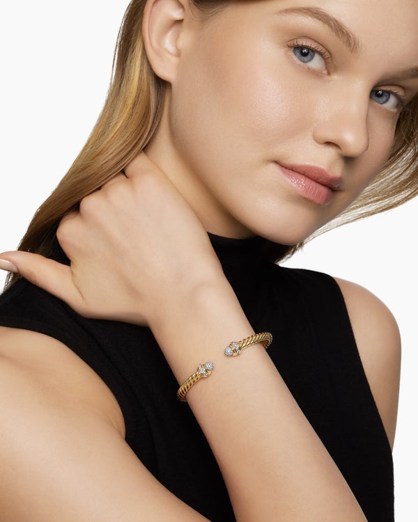 Classic Cablespira Bracelet in 18K Yellow Gold with Diamonds, 5mm