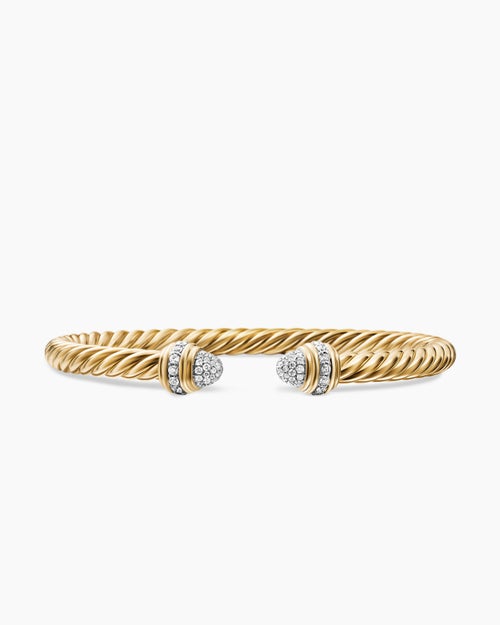 Womens Classic Cablespira Bracelet in 18K Yellow Gold with Diamonds, 5mm