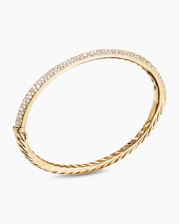 Cable Bangle Bracelet in 18K Yellow Gold with Diamonds, 4mm