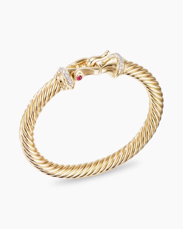 Buckle Cablespira® Bracelet in 18K Yellow Gold with Rubies and Diamonds, 7mm