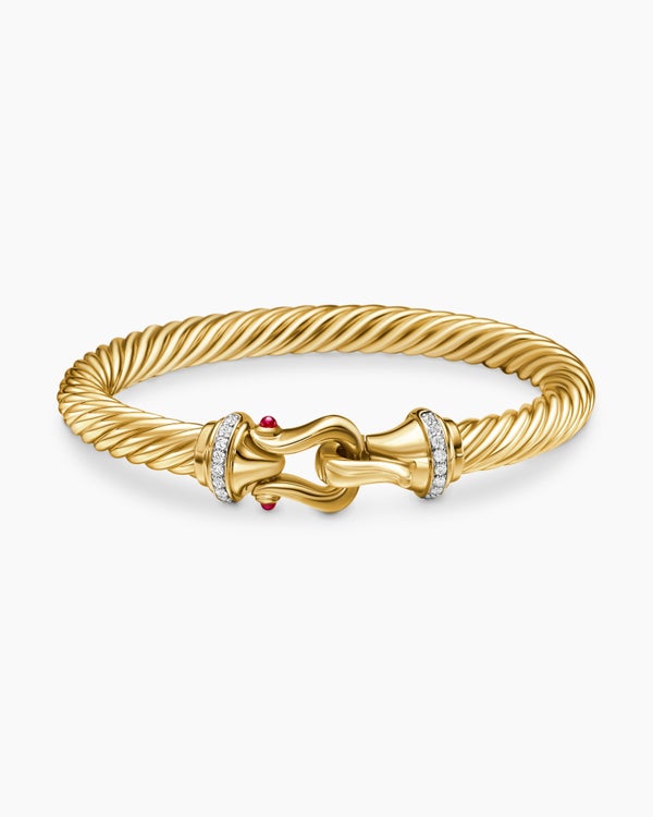 Buckle Cablespira® Bracelet in 18K Yellow Gold with Rubies and Diamonds, 7mm