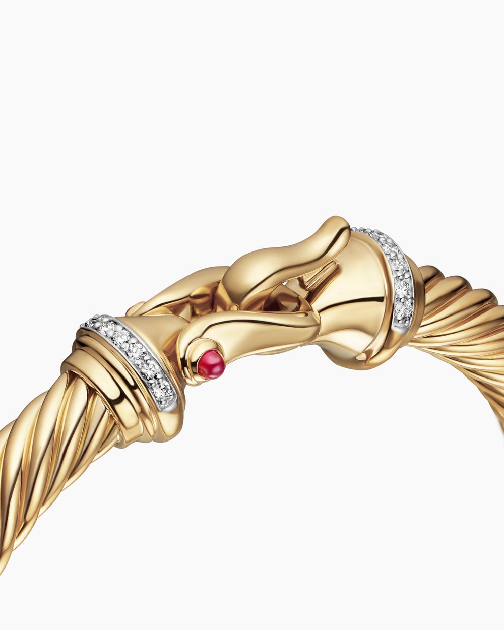 Womens Buckle Cablespira® Bracelet in 18K Yellow Gold with Rubies and Diamonds, 7mm