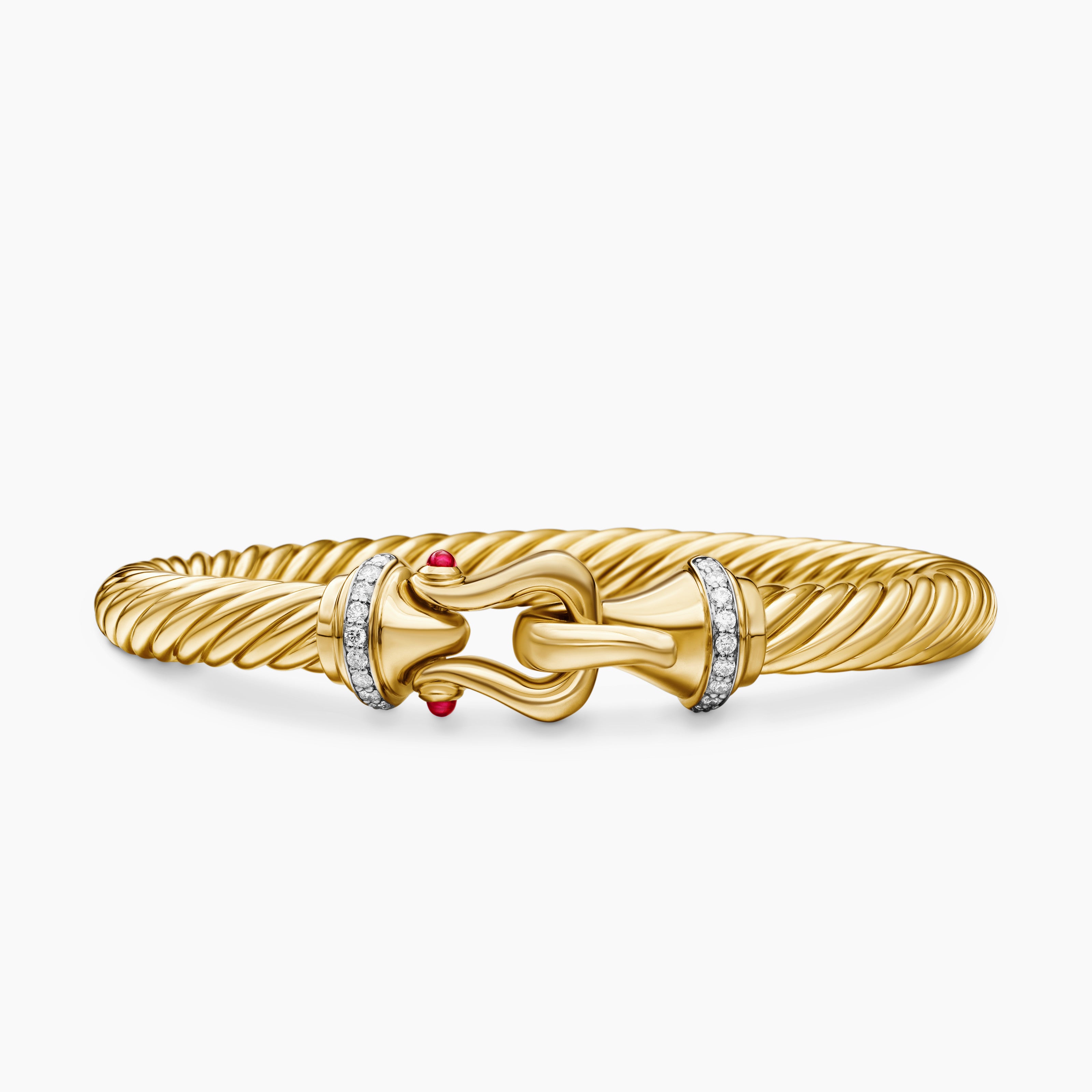 Womens Buckle Cablespira&reg; Bracelet in 18K Yellow Gold with Rubies and Diamonds, 7mm
