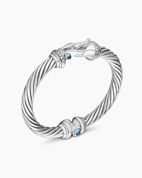 Womens Buckle Classic Cable Bracelet in Sterling Silver with Diamonds, 7mm