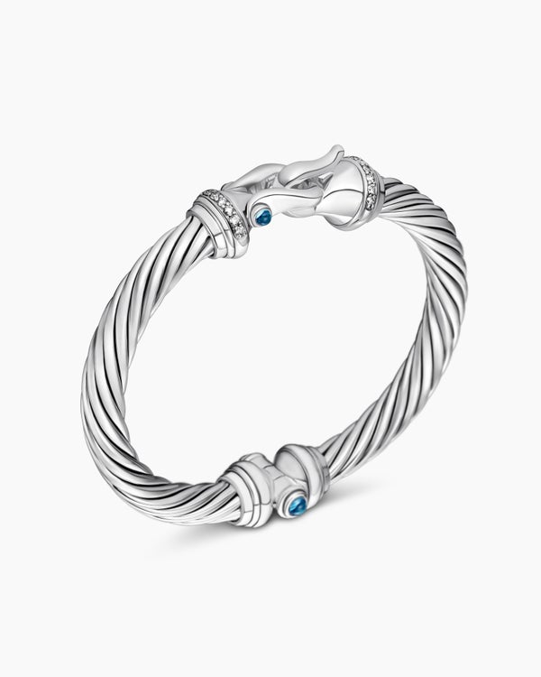 Buckle Classic Cable Bracelet in Sterling Silver with Diamonds, 7mm