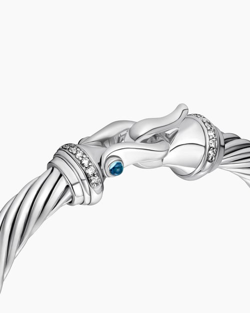 Womens Buckle Classic Cable Bracelet in Sterling Silver with Diamonds, 7mm