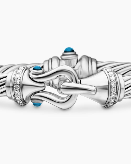 Womens Buckle Classic Cable Bracelet in Sterling Silver with Diamonds, 7mm