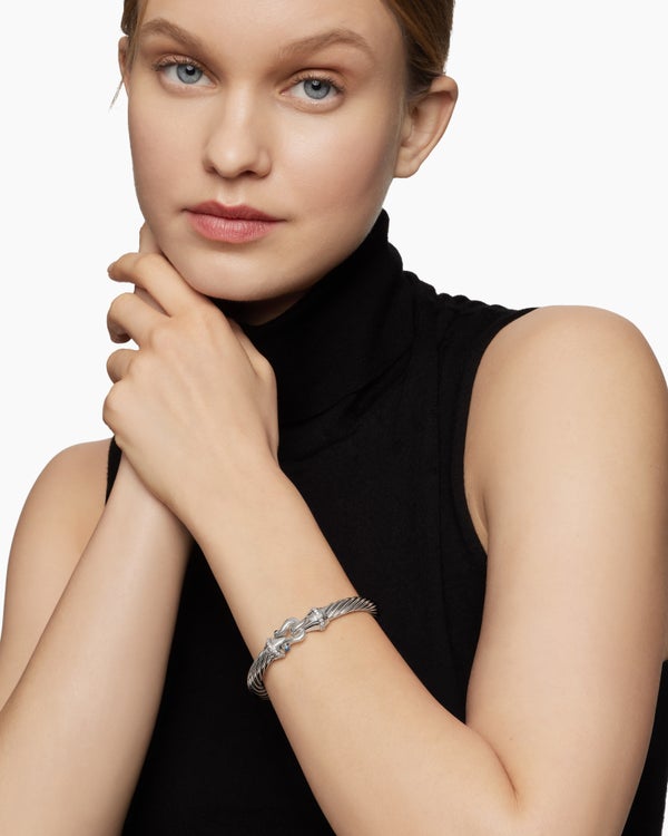 Buckle Classic Cable Bracelet in Sterling Silver with Diamonds, 7mm