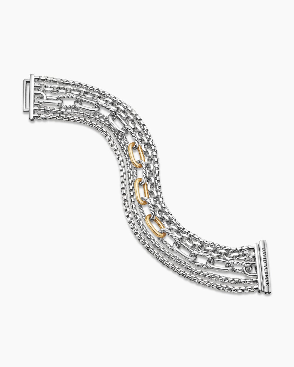 Womens Multi Row Chain Bracelet in Sterling Silver with 18K Yellow Gold, 29mm