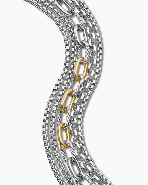 Womens Multi Row Chain Bracelet in Sterling Silver with 18K Yellow Gold, 29mm