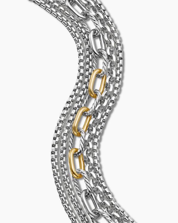 Multi Row Chain Bracelet in Sterling Silver with 18K Yellow Gold, 29mm