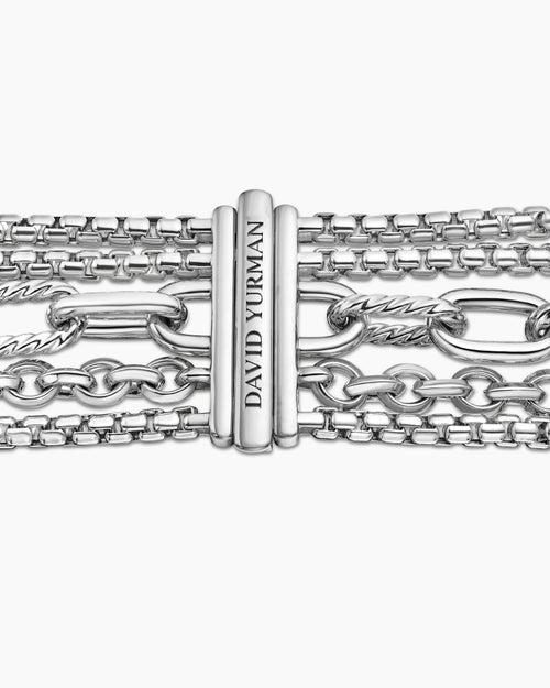 Womens Multi Row Chain Bracelet in Sterling Silver with 18K Yellow Gold, 29mm