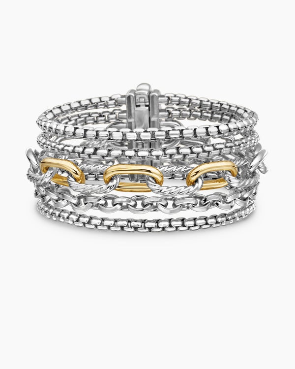 Multi Row Chain Bracelet in Sterling Silver with 18K Yellow Gold, 29mm