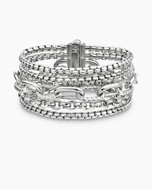 Womens Multi Row Chain Bracelet in Sterling Silver, 29mm