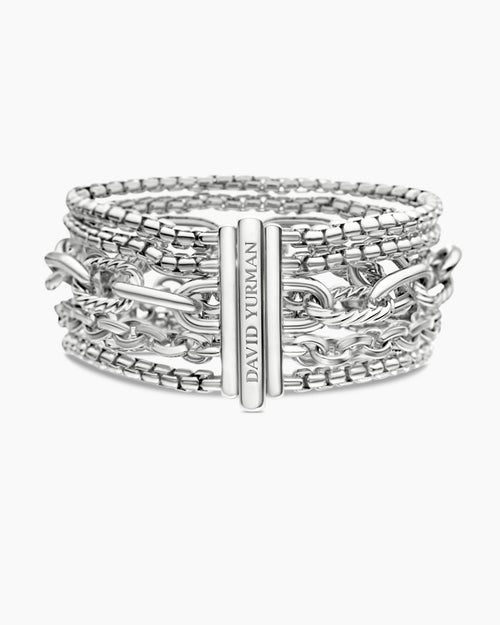 Womens Multi Row Chain Bracelet in Sterling Silver, 29mm