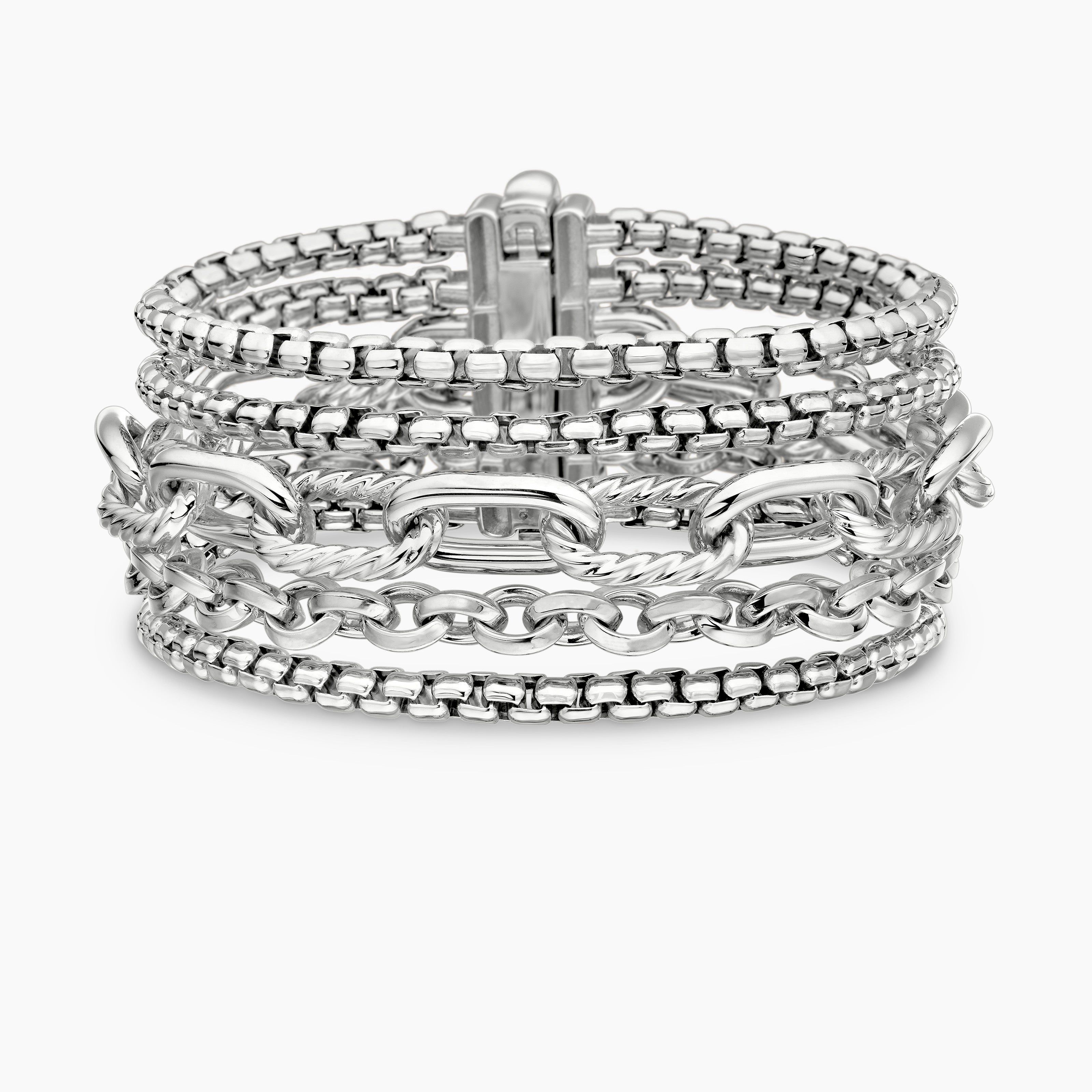 Womens Multi Row Chain Bracelet in Sterling Silver, 29mm