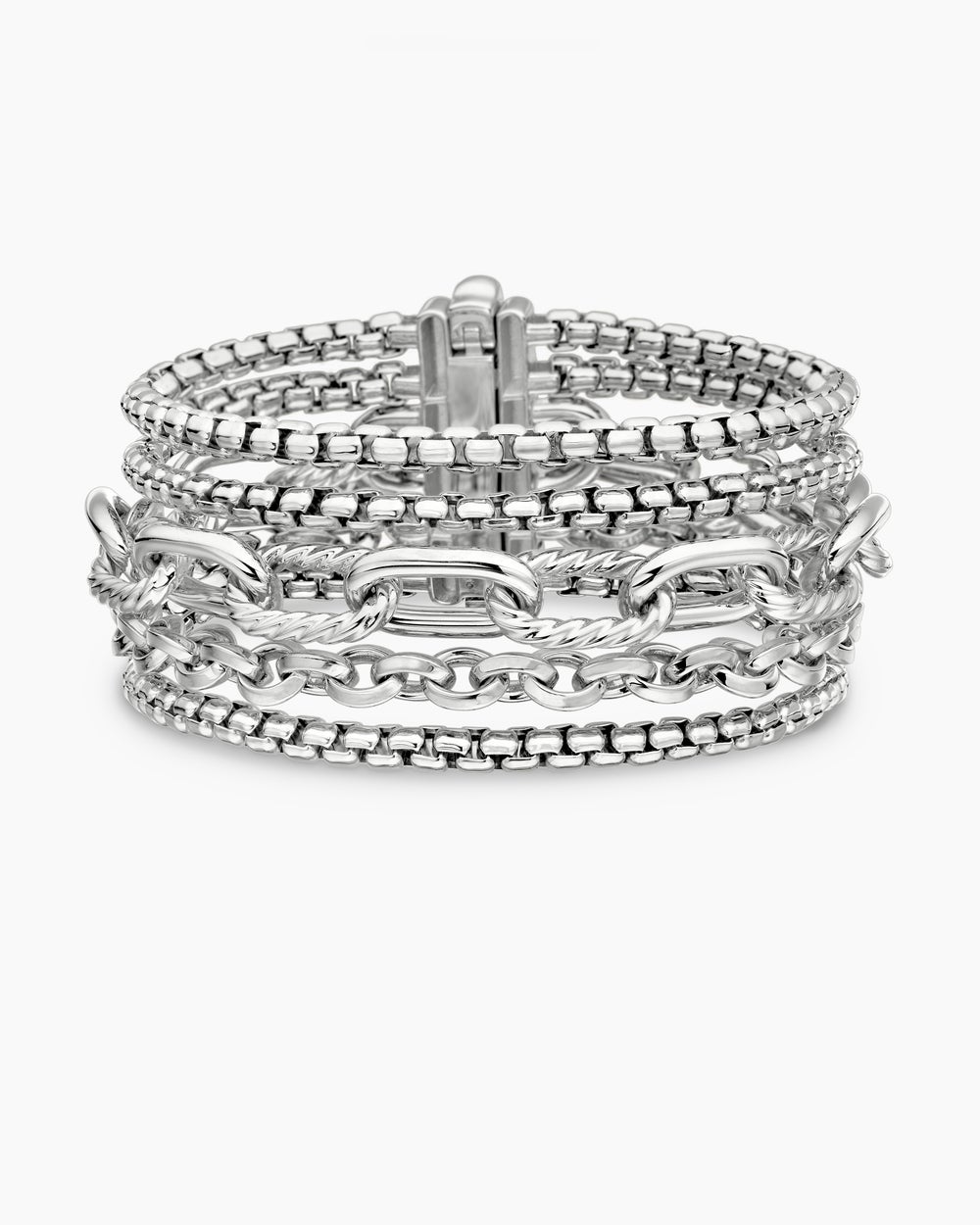 Womens Multi Row Chain Bracelet in Sterling Silver, 29mm