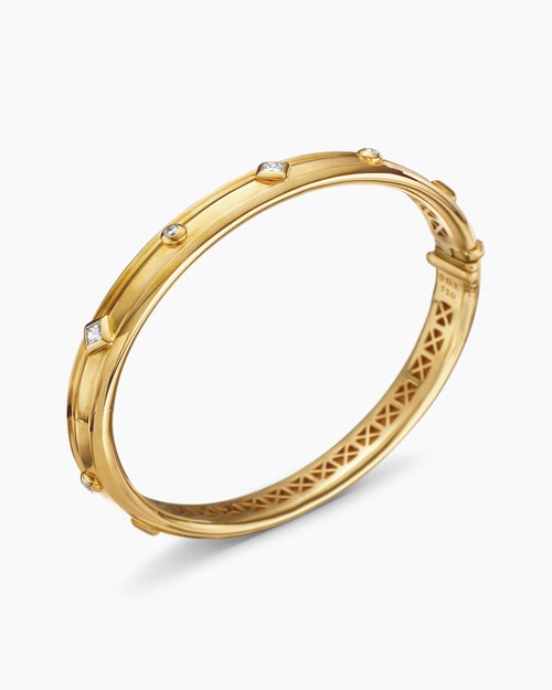 Womens Modern Renaissance® Bangle Bracelet in 18ct Yellow Gold with Diamonds, 8mm