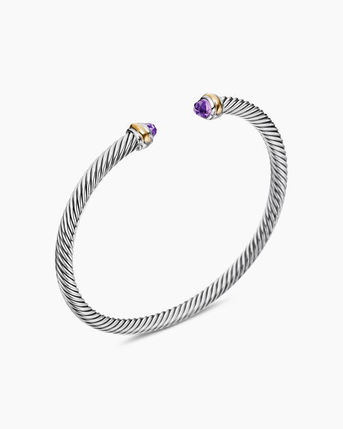 Womens Classic Cable Bracelet in Sterling Silver with 18K Yellow Gold, 4mm