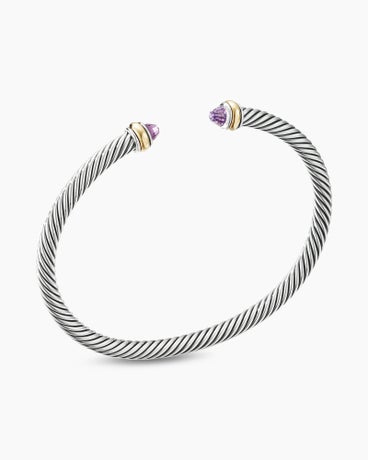 Classic Cable Bracelet in Sterling Silver with 18K Yellow Gold and Amethyst, 4mm