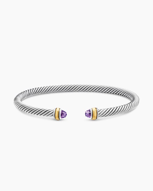 Womens Classic Cable Bracelet in Sterling Silver with 18K Yellow Gold, 4mm