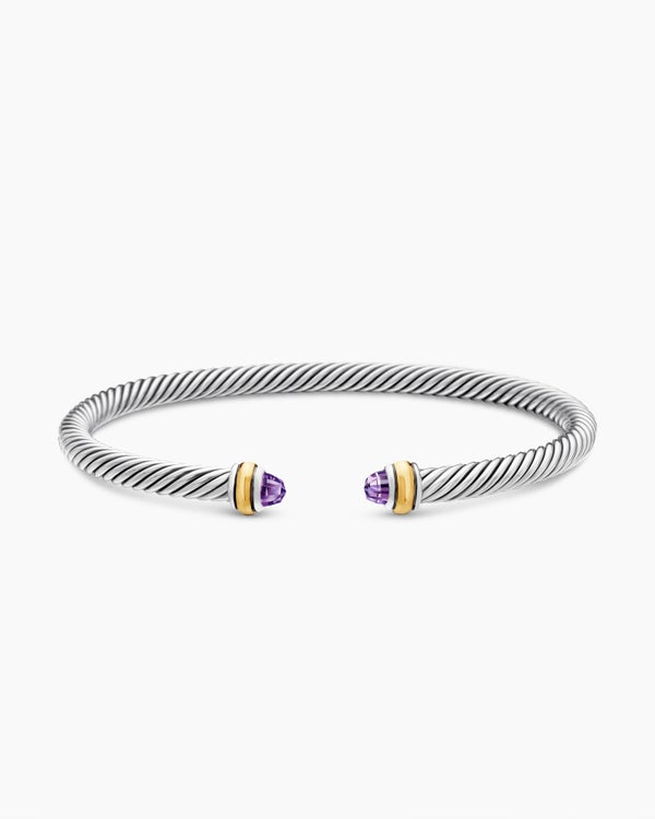 Classic Cable Bracelet in Sterling Silver with 18K Yellow Gold and Amethyst, 4mm