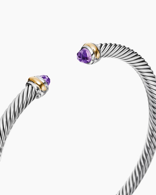 Womens Classic Cable Bracelet in Sterling Silver with 18K Yellow Gold, 4mm