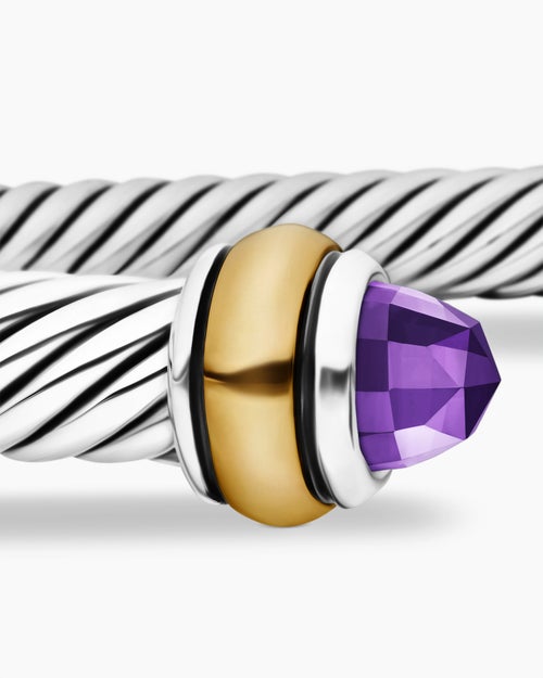 Womens Classic Cable Bracelet in Sterling Silver with 18K Yellow Gold, 4mm