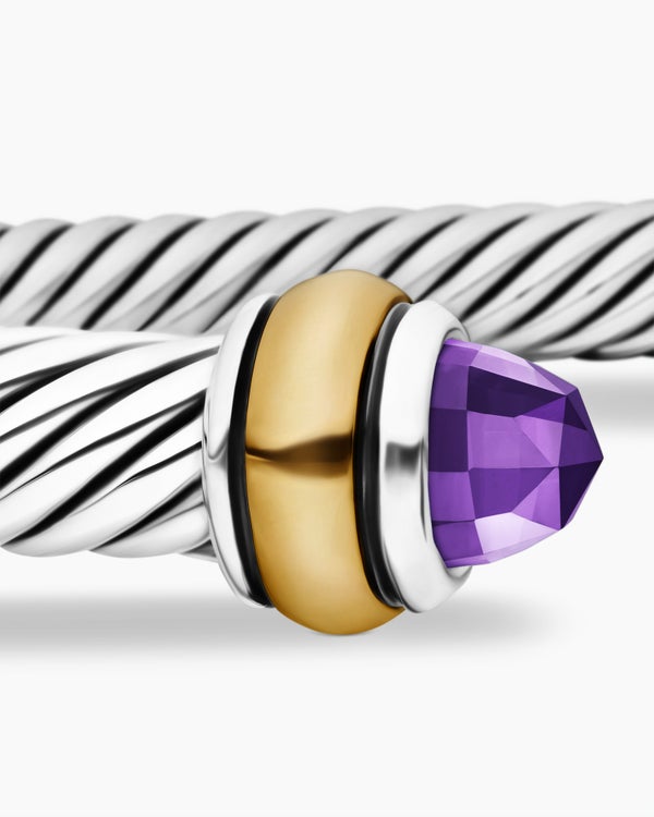 Classic Cable Bracelet in Sterling Silver with 18K Yellow Gold and Amethyst, 4mm