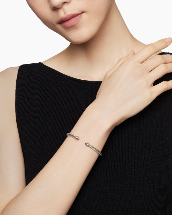 Classic Cable Bracelet in Sterling Silver with 18K Yellow Gold and Amethyst, 4mm