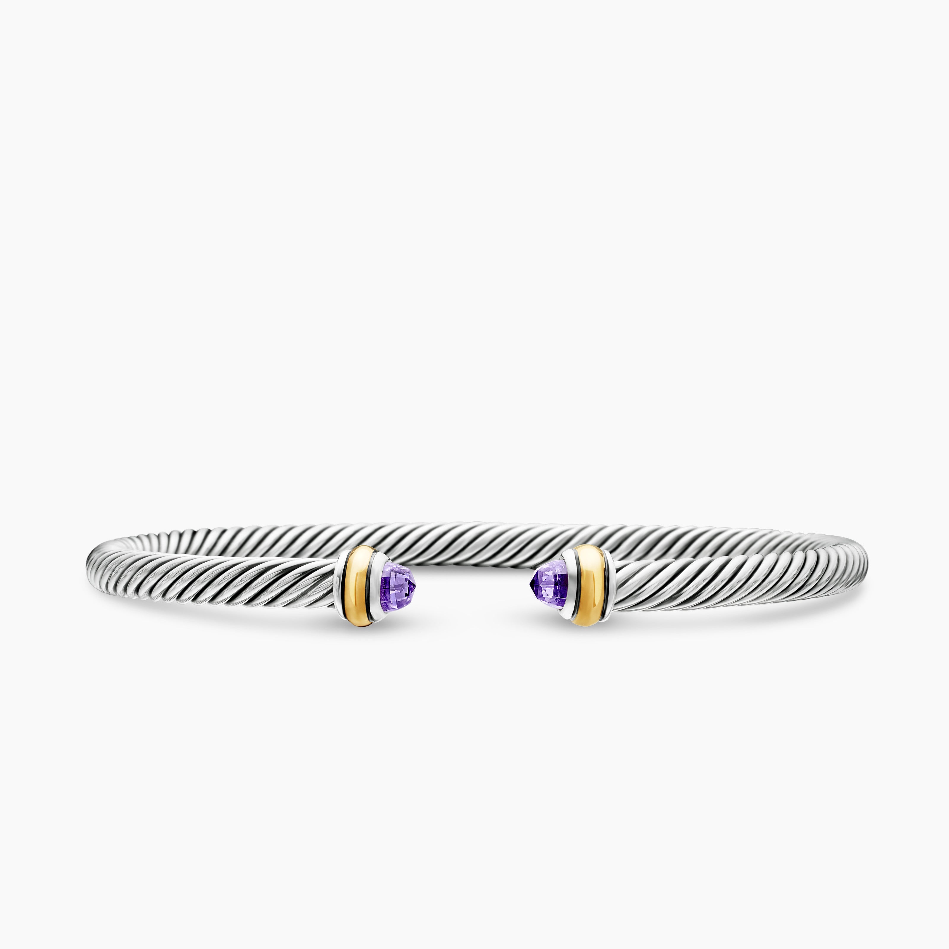 Bracelet Classic Cable en argent massif avec am&eacute;thyste et or jaune 18 carats, 4 mm femme 