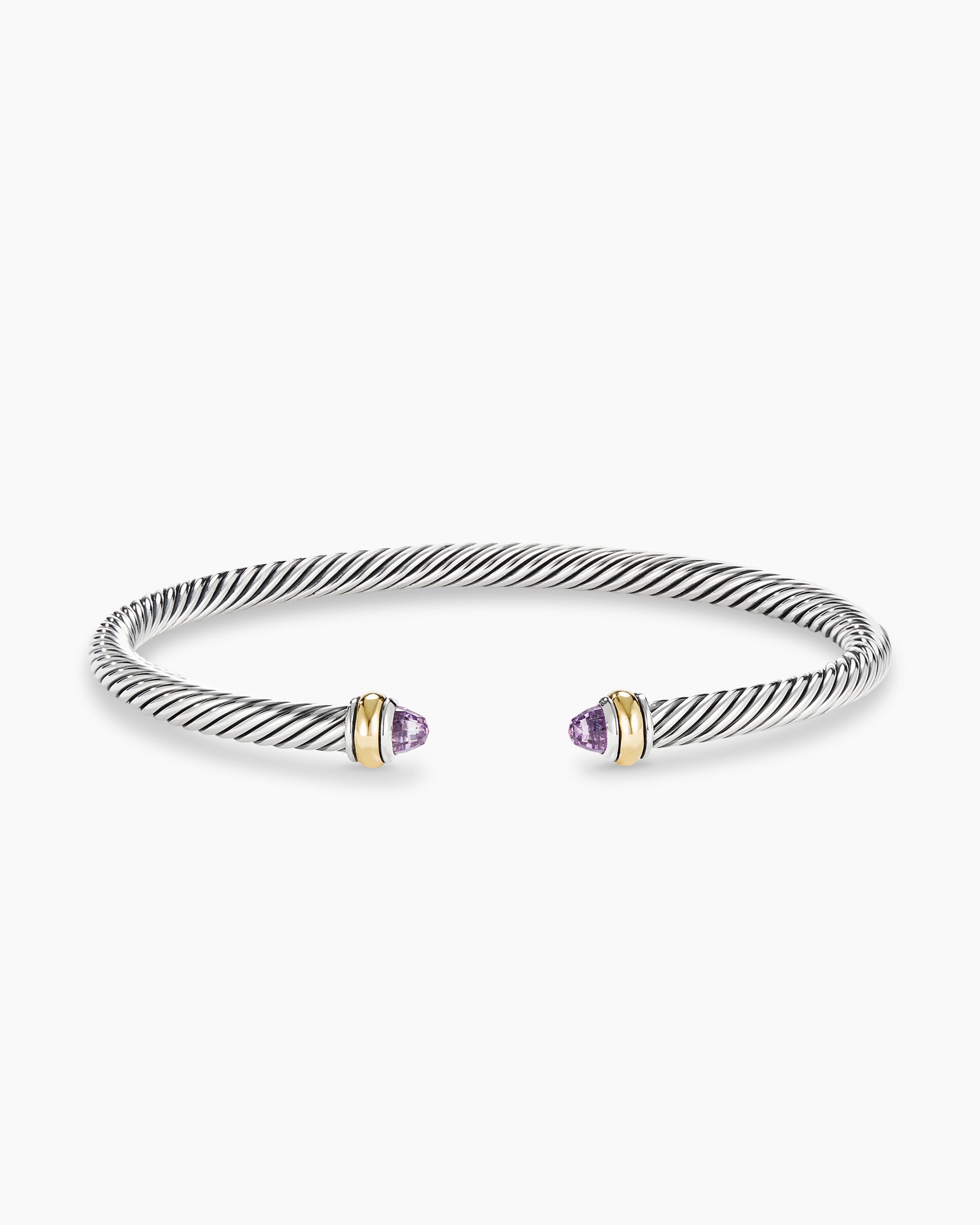 Classic Cable Bracelet in Sterling Silver with 18K Yellow Gold and Amethyst, 4mm