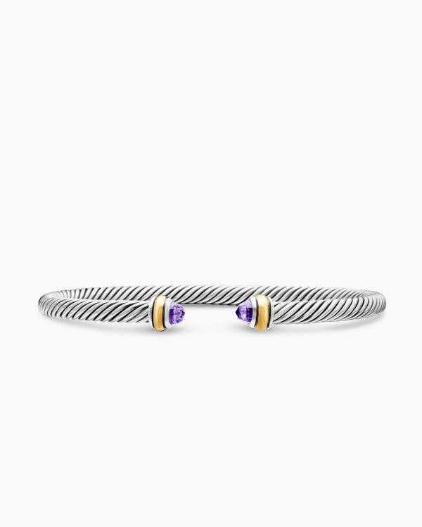 Classic Cable Bracelet in Sterling Silver with 18K Yellow Gold and Amethyst, 4mm