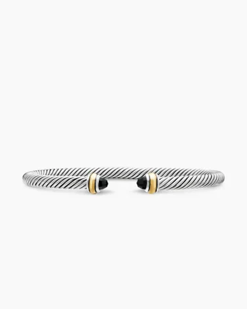 Classic Cable Bracelet in Sterling Silver with 18K Yellow Gold and Black Onyx, 4mm