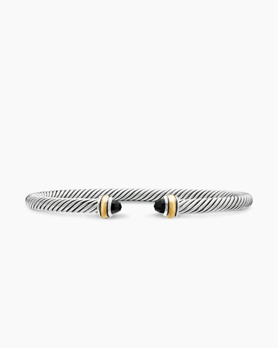 Classic Cable Bracelet in Sterling Silver with 18ct Yellow Gold and Black Onyx, 4mm